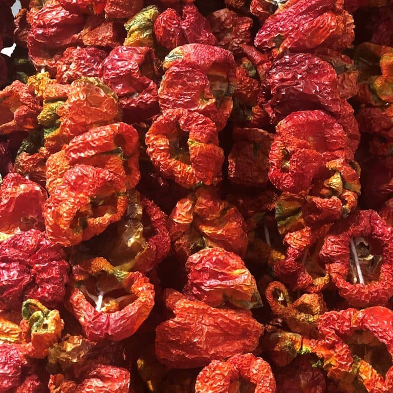 Güneşte Kurutulmuş Dolmalık Kuru Biber Dizi